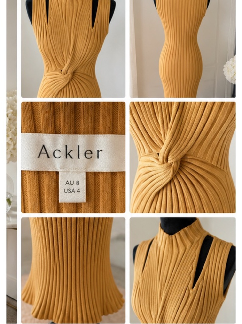 Ackler ribbed knit maxi dress in the most beautiful warm mustard tone. Sz 4 - Picture 2 of 2